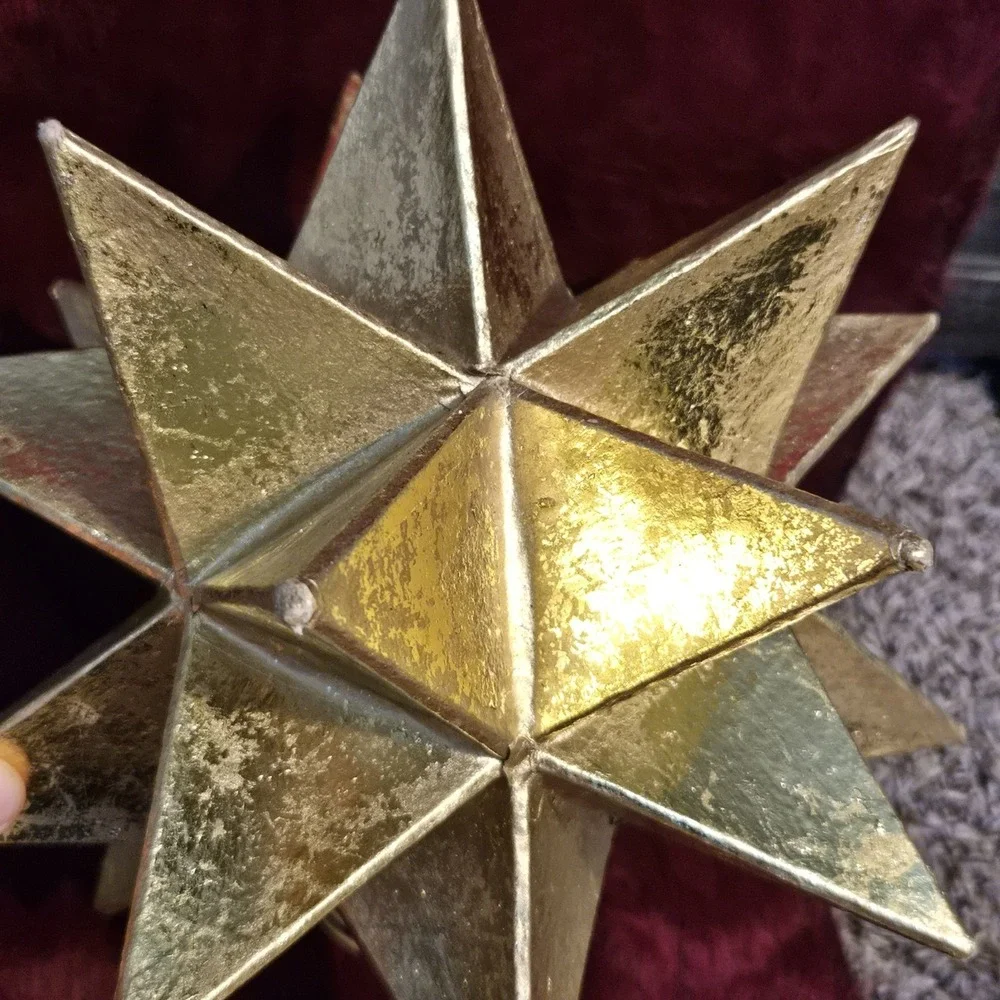 Vintage Gold Moravian Star Christmas Tree Topper Metal Spring 3D 9